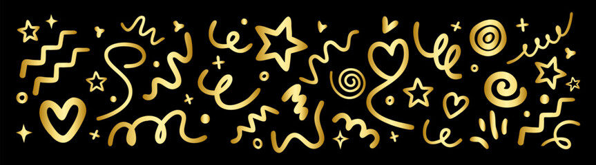 Golden squiggly lines in childish doodle style. Simple scribbles, spirals and shapes wallpaper.