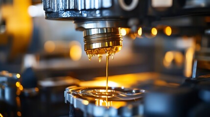 Close up of oil dripping from a machine part.