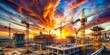 © Supittra - Dynamic Panorama of a Large Construction Site with Cranes in Motion for Stunning Landscape Photography