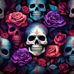 Wall Mural - Sugar Skulls and Roses