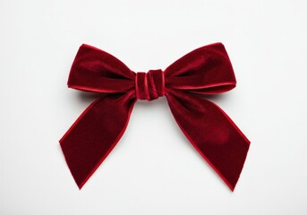 Wall Mural - Elegant red velvet bow lying on a white background