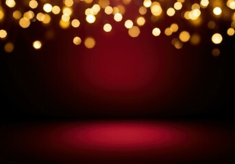 Wall Mural - abstract christmas background with golden bokeh lights sparkling over red surface