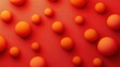 © 69 - Red spheres positioned in a pattern on a red textured background, evoking minimalist design and abstract concepts.