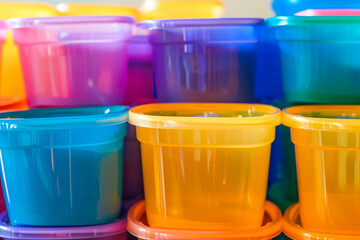 Colorful Plastic Kitchen Containers stacked onto each other