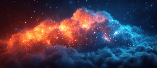 Wall Mural - a vibrant cosmic cloud illuminated by fiery colors against a starry background.