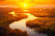 © MVProductions - Saltmarsh on the Virginia coast in USA in the golden sun at sunset