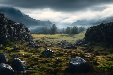 Wall Mural - Medieval landscape outdoors nature.