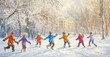 © Tnzal - Children Playing in Winter Park. AI generated illustration.