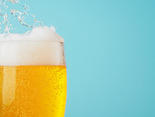 Pouring beer with bubble froth in glass for background on front view wave curve shape 