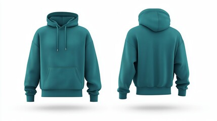 Turquoise hoodie showing front and back view for fashion mockup.