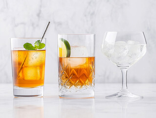 Three classic cocktail glasses