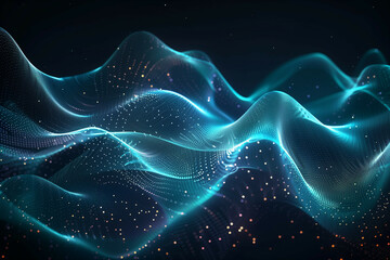 Wall Mural - a mesmerizing digital artwork featuring a flowing ocean of blue lights and particles across a dark b