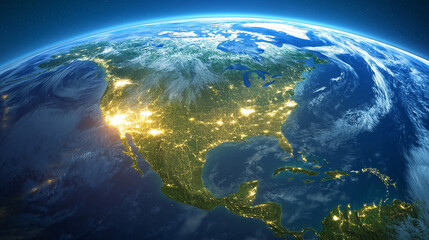 glowing earth from space north america at night with city lights and celestial wonders digital illus