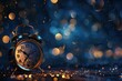 © Volha - clock sparkling blue background with copy space, festive New Year theme