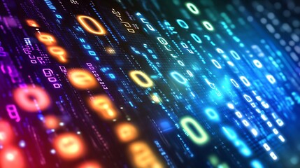Abstract digital background with glowing binary code.