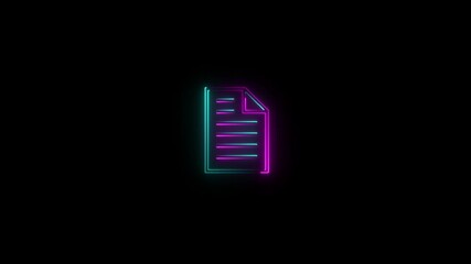 Neon, line art concept of paper, document. Outline of doc, 