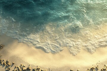 A top view of the clear blue water and sandy beach, showcasing the beauty of nature's landscape