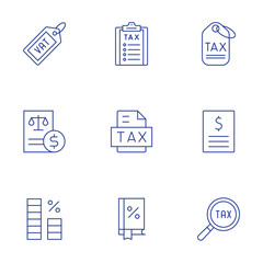 Tax icons set. Thin Line style, editable stroke. tax, search, vat, taxes, tax calculate