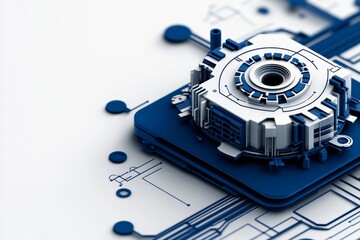Fototapete - A simple illustration of an engineering blueprint, showing clean, precise lines of a building structure on a blank background