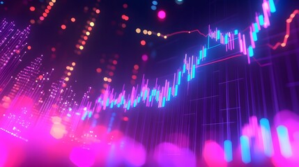 Leinwandbilder - A vibrant digital representation of fluctuating data trends with colorful visualizations reflecting market movements and analytics.