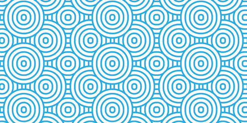 Abstract Overlapping Pattern. Seamless geometric ocean spiral pattern and abstract circle wave lines. blue seamless tile stripe geomatics create retro square line backdrop pattern background.