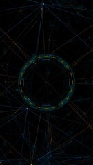 Wall Mural - motion graphic of blue digital circle futuristic hud elements and orange line connection on vertical
