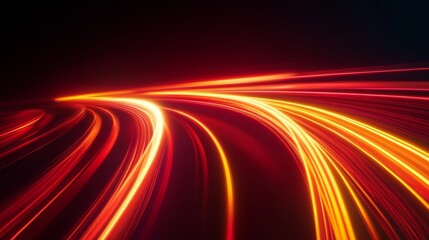 Poster - Speed and Motion. Abstract Red and Yellow Light Trails on a Dark Background