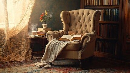 Poster - Cozy Reading Nook with Warm Lighting and Comfort