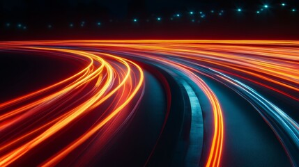 Poster - Speed and Motion. Abstract Red and Yellow Light Trails on a Dark Background