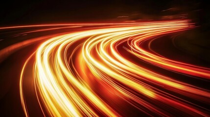 Poster - Speed and Motion. Abstract Red and Yellow Light Trails on a Dark Background