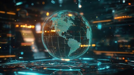 Sticker - Futuristic 3D Globe with Digital Connections