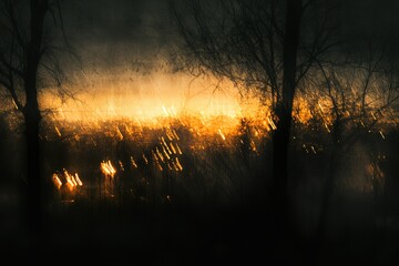 Wall Mural - dark blurred photo with long exposure, night city lights, orange light streaks