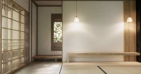 Mock up empty, Modern japanese tatami mat floor, room japanese traditional style. 3D rendering