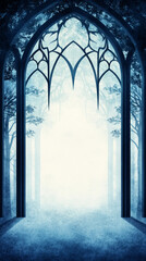 Wall Mural - A mysterious stone archway frames a misty path through the forest.