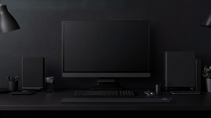 Wall Mural - Sleek Modern Black Workspace Setup