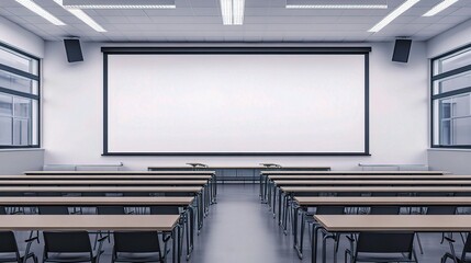 Wall Mural - Modern Classroom with Empty Seats and Blank Screen