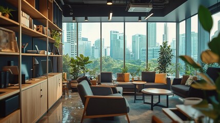 Canvas Print - Modern Office Lounge with City View