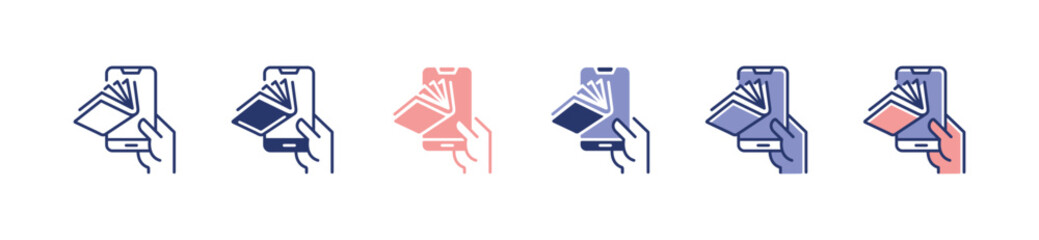 Aufkleber - hand holding mobile phone e-book icon set online library digital dictionary study literature document education vector illustration for web and app
