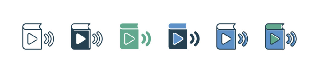 Aufkleber - simple audio book icon set e-book with speakers play listening online media course podcast school education vector illustration digital learning signs for web and app