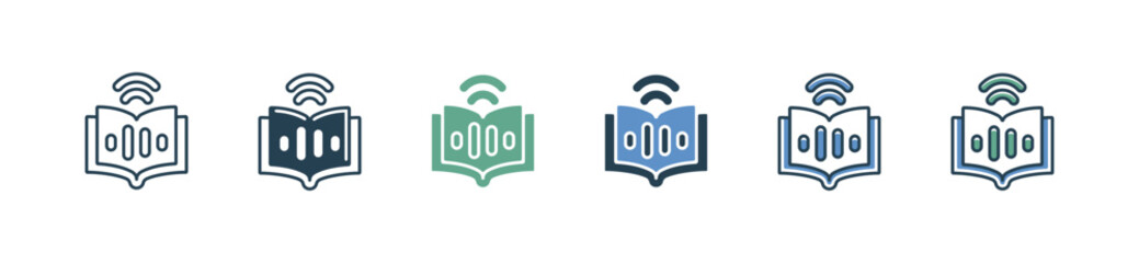 Poster - digital audio course icon set education media audiobook sound online learning with volume signs vector illustration