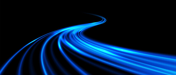 Wall Mural - Abstract blue fast speed light effect movement on black background vector