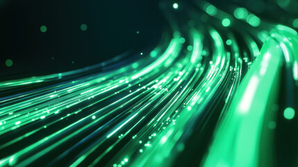 Green digital data streams glowing in a futuristic concept for technology and communication networks