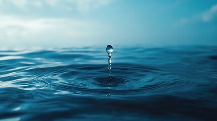 Wall Mural - Water Drop Creating Ripples on Ocean Surface