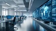 © aubriella - A modern AI-driven weather prediction center, sleek office with large data screens, Environmental style
