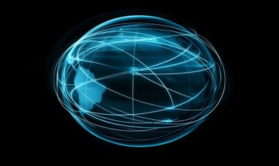 Fototapete - A glowing blue sphere with interconnected lines, representing a digital globe and the concept of global connectivity and data exchange.