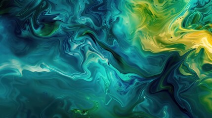 Wall Mural - Abstract Swirling  Colors in Green, Blue, and Yellow