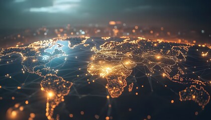Leinwandbilder - A glowing, interconnected representation of Earth, showcasing vibrant city lights and intricate networks against a dark background.