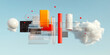 © VERTEX SPACE - A vibrant abstract composition featuring geometric shapes, colorful blocks, and soft clouds against clear blue sky. interplay of transparency and color creates dynamic visual experience