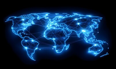 Leinwandbilder - A digital representation of a glowing world map, highlighting interconnected nodes, symbolizing global connectivity and technology.