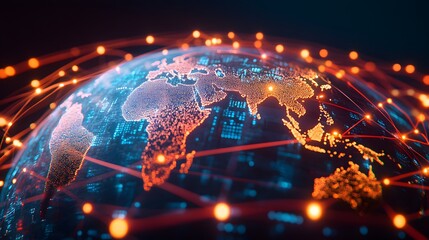 Leinwandbilder - A vibrant digital globe illustration showcasing interconnected data lines, emphasizing global connectivity and technological advancement.